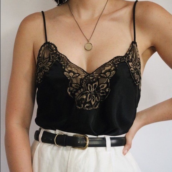 Vintage Tops - VINTAGE / Black Lace Camisole